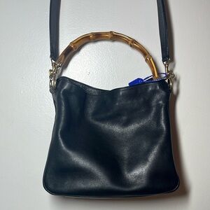 Gucci Lady Diana Two way purse Black w bamboo handles